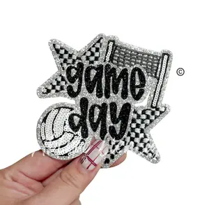 Volleyball Game Day Checkered Star Sequins Patch - Small