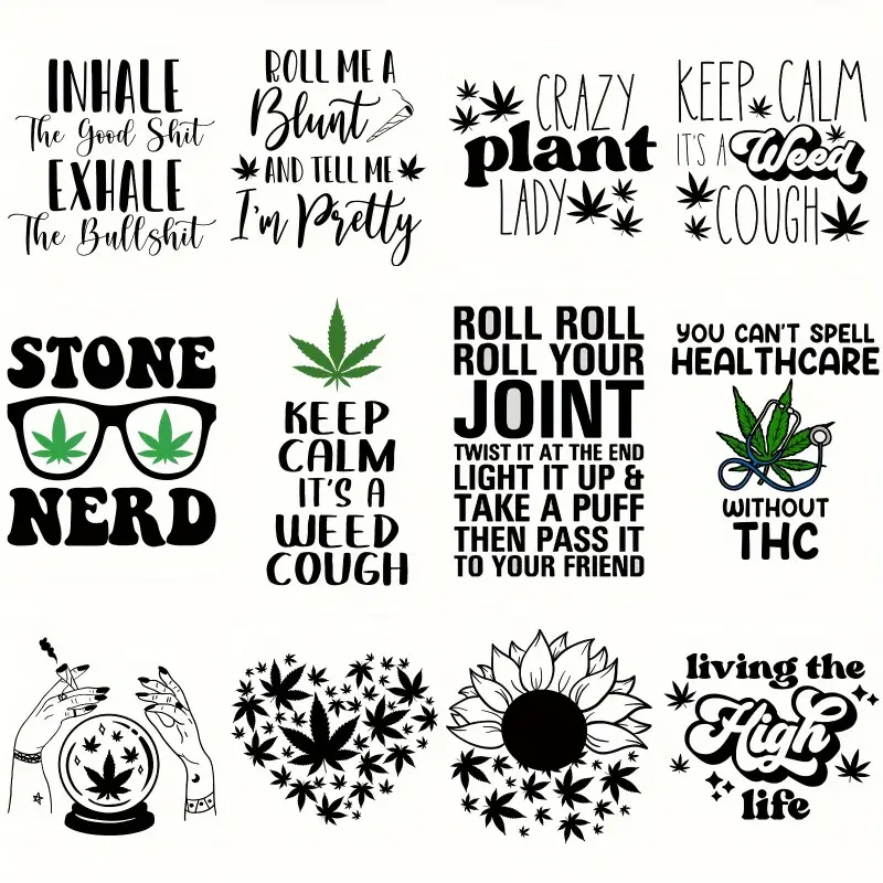 12Pcs DIY Theme Iron-On Patches Funny Text Design Washable Stickers for Clothing Accessories