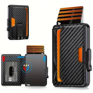 Copper skin double fold aluminum pop-up credit card holder black men's wallet men's wallet