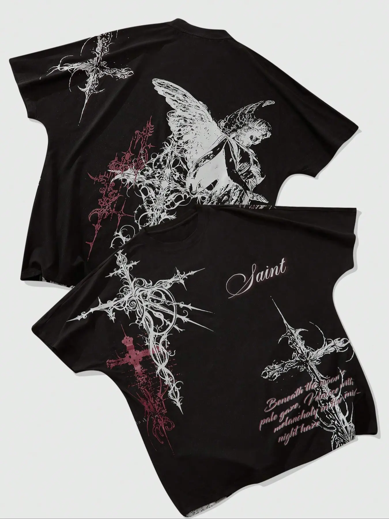 ROMWE Men's Gothic Style Short-Sleeve T-Shirt with Batwing Print, Casual Spring/Summer Clothing