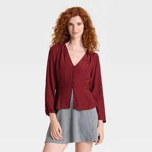 Women's Long Sleeve Button-Front Top - A New Day