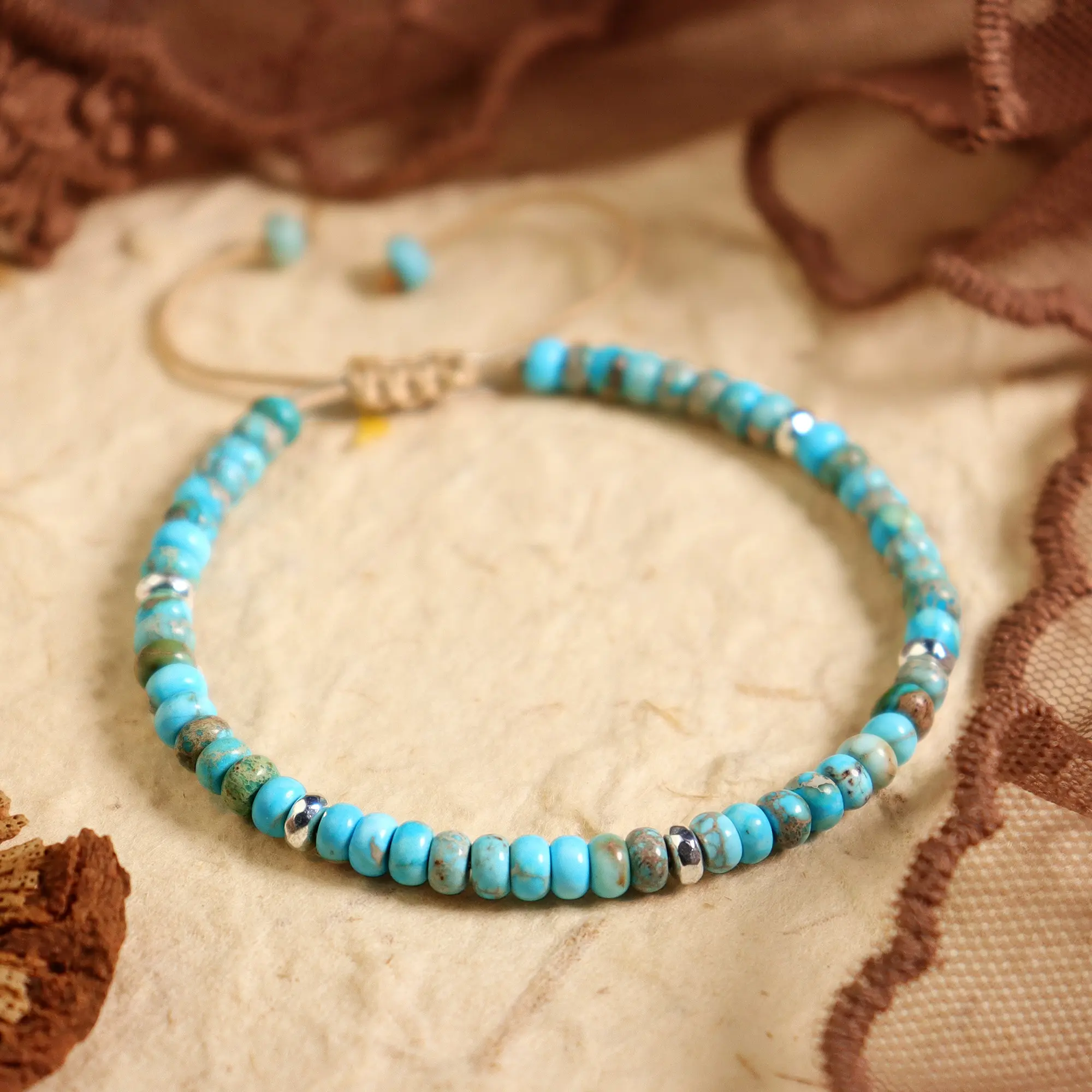 Natural Blue Turquoise Healing Reiki Meditation Bracelet for Women Men Handmade Tibetan 3mm Beads Braided Bracelet Women Blue friendship