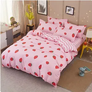 High-Quality Pink Strawberry Summer Bed Set with Duvet Cover and 2 Pillow Cases