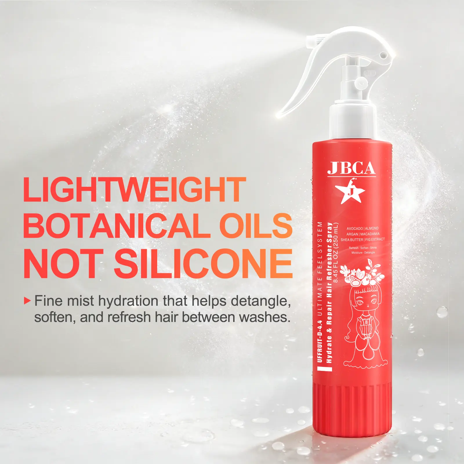 JBCA Lightweight Leave-In Conditioner & Detangler Spray, 8.45 fl oz | Fast Detangling, Lightweight Moisture, Frizz Control, Softness & Shine with a Fine-Mist, Silicone-Free Finish