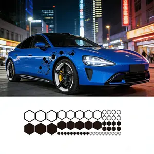 1PCS Honeycomb Pattern Waistline Decal Car Body Sticker Universal Fit, Auto Body Decoration Pull Flower Patch, Car Modification Accessories