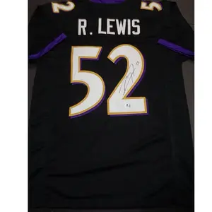 Ray Lewis Baltimore Ravens Autographed Custom Football Jersey COA - Black with Purple Accents, Number 52, Signed by Player