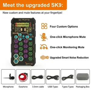 HOSABELY SK9 Upgrade PRO Compact Handheld Digital Sound Card Kit, Portable Audio Interface with Microphone, Gaming Accessories for iPhone, Laptop, PS5 Streaming Playback
