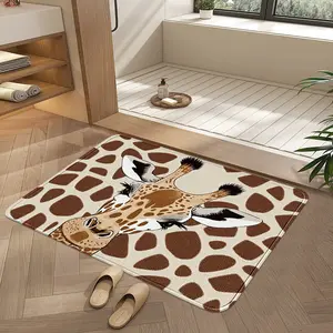 Funny Giraffe Leopard Print Bathroom Rug, Non-Slip Absorbent Floor Mat, Flannel Material, Soft Comfortable, Kitchen/bathroom/dining Room