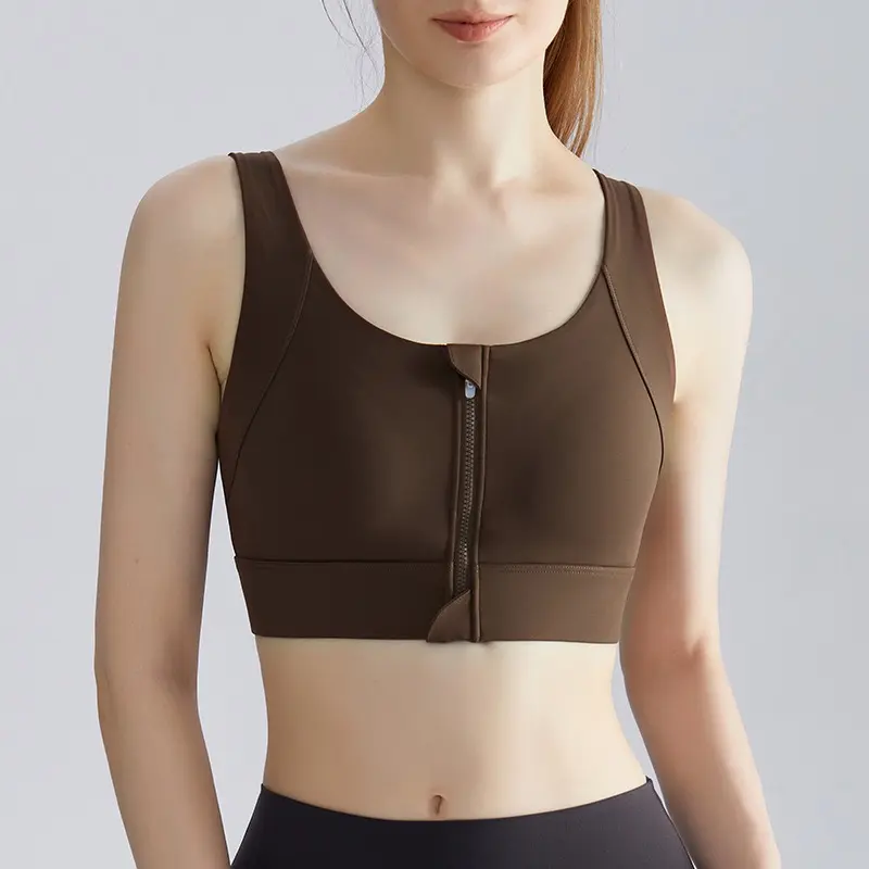 Cutecent Front Zip Sports Bra for Women - High Impact Wirefree Gym Top, No Bounce & Adjustable Racerback (Machine Washable, Seamless)