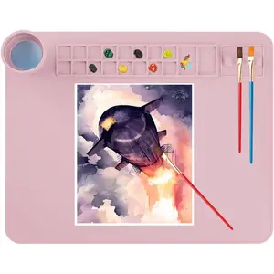 20"x16" Pink Silicone Painting Art Mat with Cup, Large Craft Mat for Kids DIY Drawing Resin Paint Clay