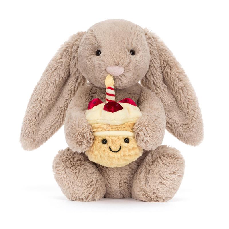 Jellycat Bashful Beige Bunny 'Birthday' - Adorable Rabbit Plush Hugging ...