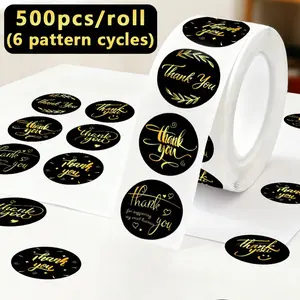 500 Sheets Per Roll Gold Foil Thank You Stickers, Self-Adhesive Round Graffiti Stickers, Waterproof PVC Decorative Labels, Sticker Packs