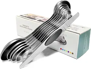 Measuring Spoons 9 Set, Stainless Steel Teaspoon Magnetic Measure Spoons, Dual Sided Kitchen Gadgets Fits in Spice Jars, Black