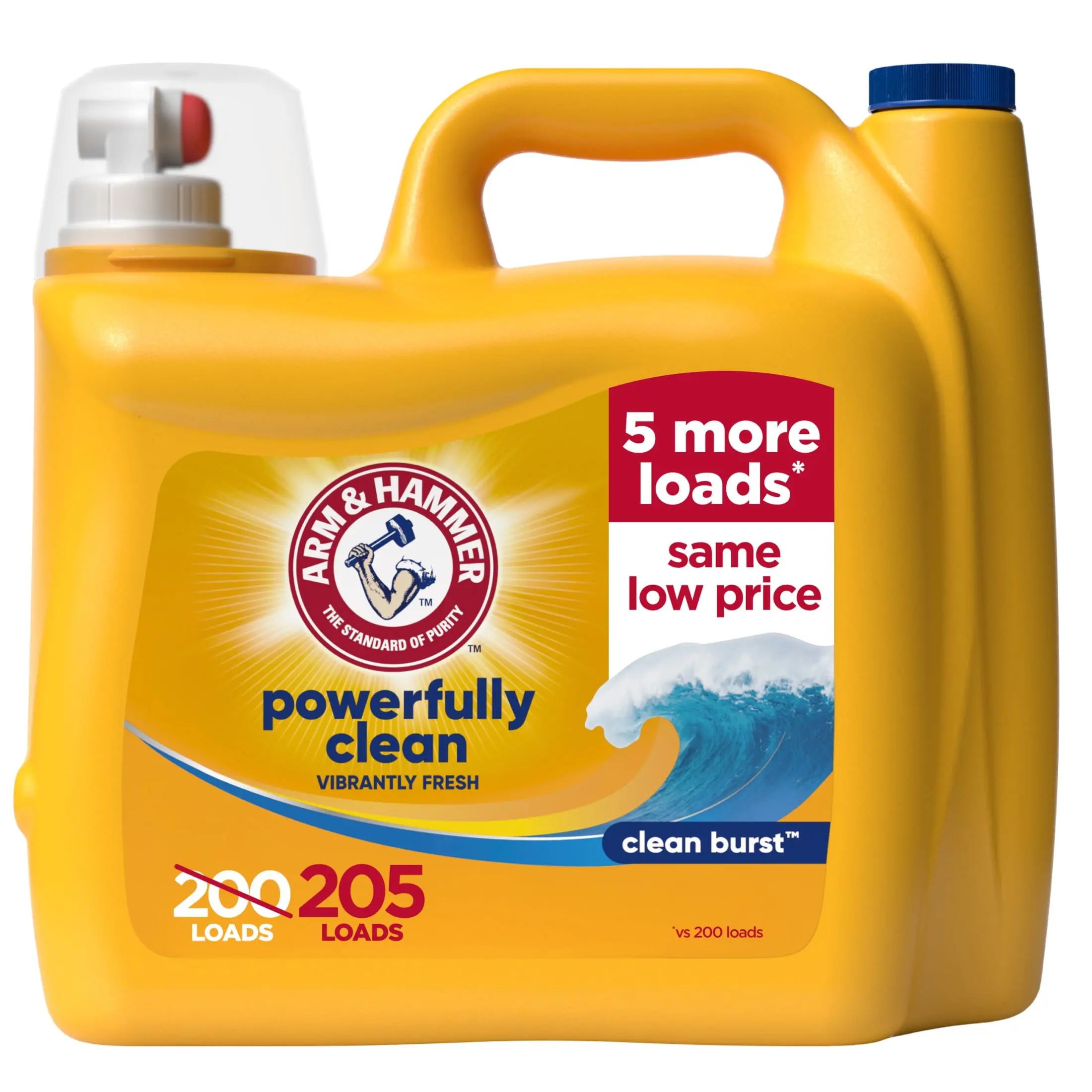 ARM & HAMMER Laundry Detergent Liquid, Clean Burst, 5 Extra Loads, 205 fl oz, 205 Loads