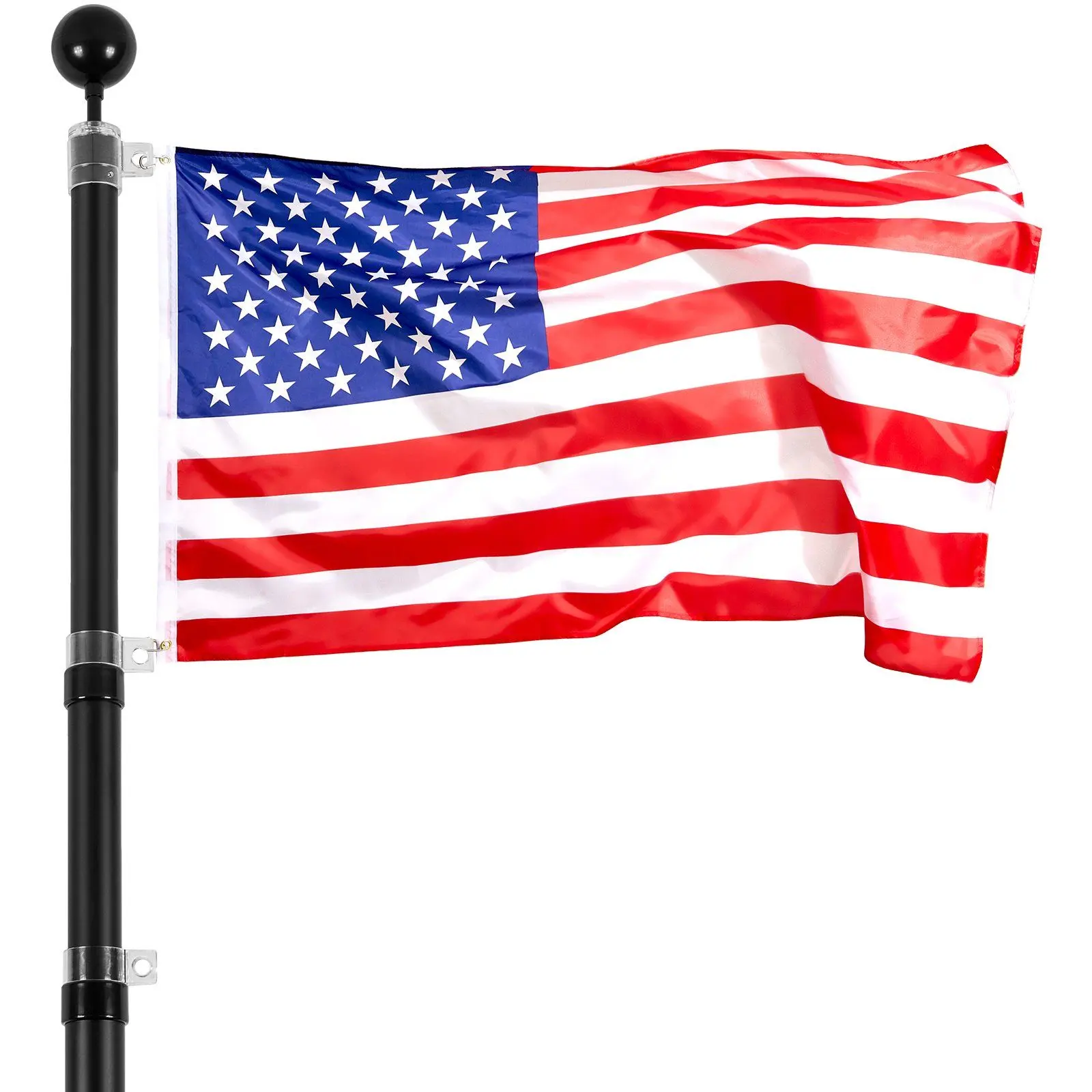 VEVOR 20FT Telescopic Flagpole Kit, Heavy-Duty Aluminum Alloy Pole with Twist-Lock, Rust-Resistant Flag Clips, Aesthetic Appeal DIY Unit for American Flags, Commercial Plaza (Black)