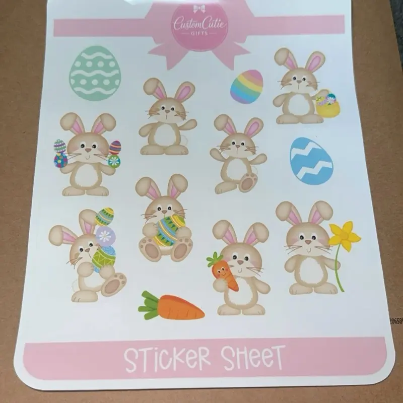 Easter Bunny Sticker Sheet | Cute Brown Bunny Stickers | Waterproof Spring Planner Stickers | 12pc Easter Sticker Set