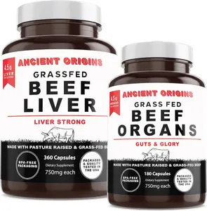 Ancient Origins Grass Fed Beef Organs (180 Count) and Liver (360 Count) Capsules Natural Vitamin Supplement for Energy Immunity and Detoxification