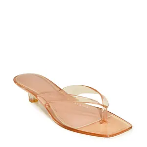 ROMANIA-01 Clear Jelly Square Toe Flip Flop Kitten Heel Sandals