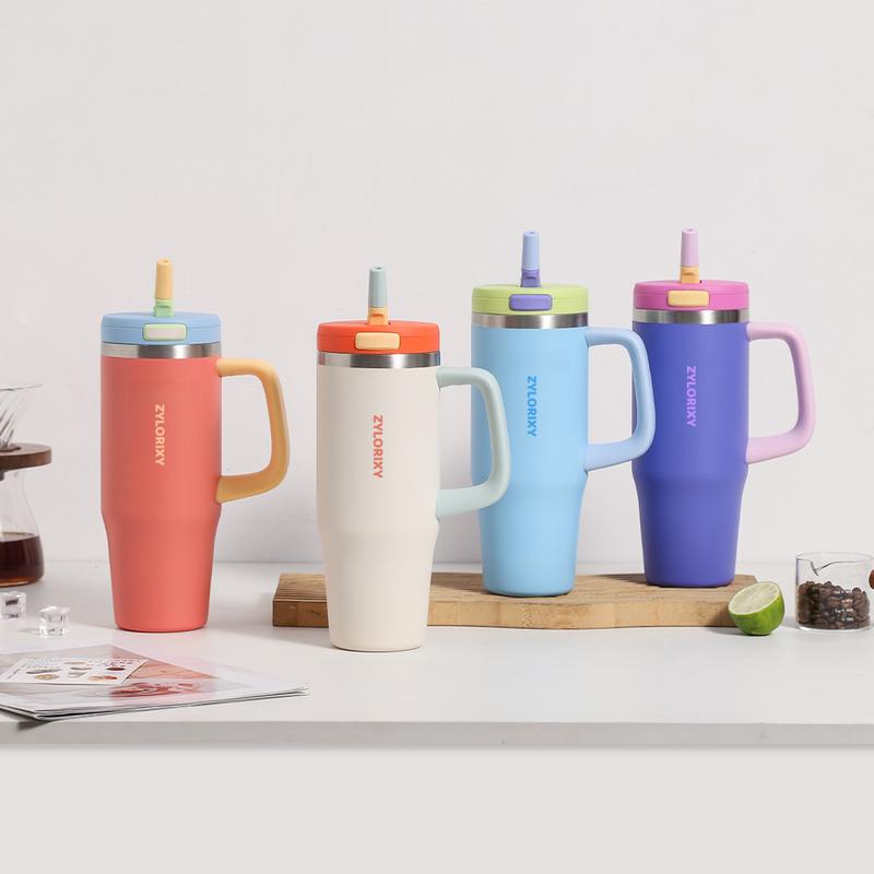 40 oz Stainless Steel Tumbler with Insulated Vacuum Cup - Flip Straw Mug with Leak-Proof Lid, Handle. One-Click Drinking Water Bottle, Car-Friendly for All Day Hot & Cold, 2026 NewYear Gifts