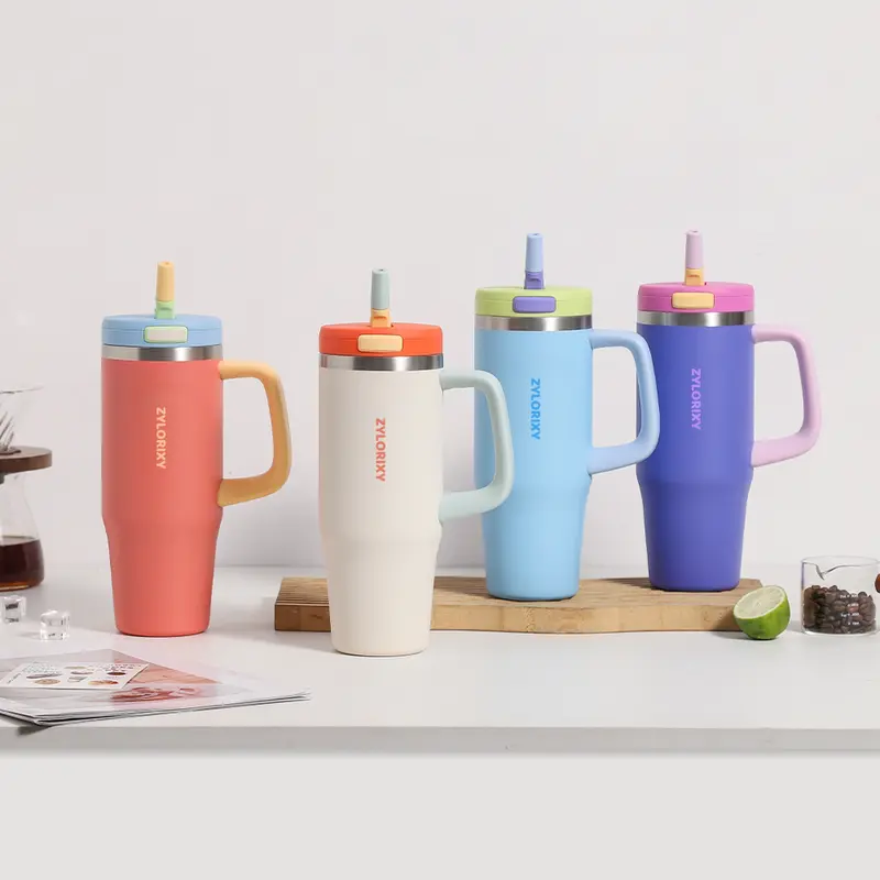 40 oz Stainless Steel Tumbler with Insulated Vacuum Cup - Flip Straw Mug with Leak-Proof Lid, Handle. One-Click Drinking Water Bottle, Car-Friendly for All Day Hot & Cold, 2026 NewYear Gifts