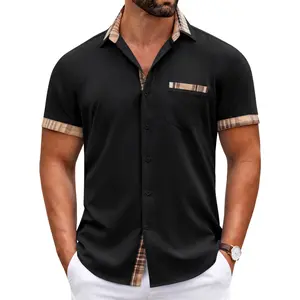 COOFANDY Mens Short Sleeve Dress Shirts Casual Wrinkle Free Shirt Plaid Collar Summer Button Down Shirts Menswear Breathable