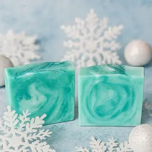 Frosted Snow Handcrafted Soap with Icy-Blue Mica Swirls for Refreshing Clean Scent and Moisturizing Lather