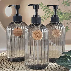 Gray Shampoo & Conditioner Dispenser Bottle Set with Wooden Tags for Shampoo Bodywash Conditioner 3 PCS Gray Material Natural Look