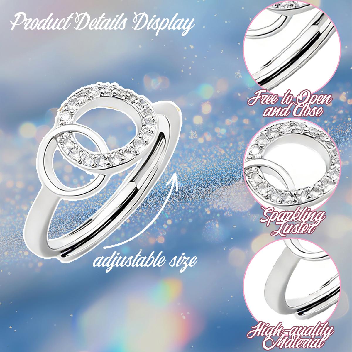 Big Sis Little Sis Interlocking Ring Set – Cubic Zirconia Double Circle Promise Ring for Sisters, Adjustable Sister Jewelry Gift, Perfect for Birthday, Christmas or Special Occasion
