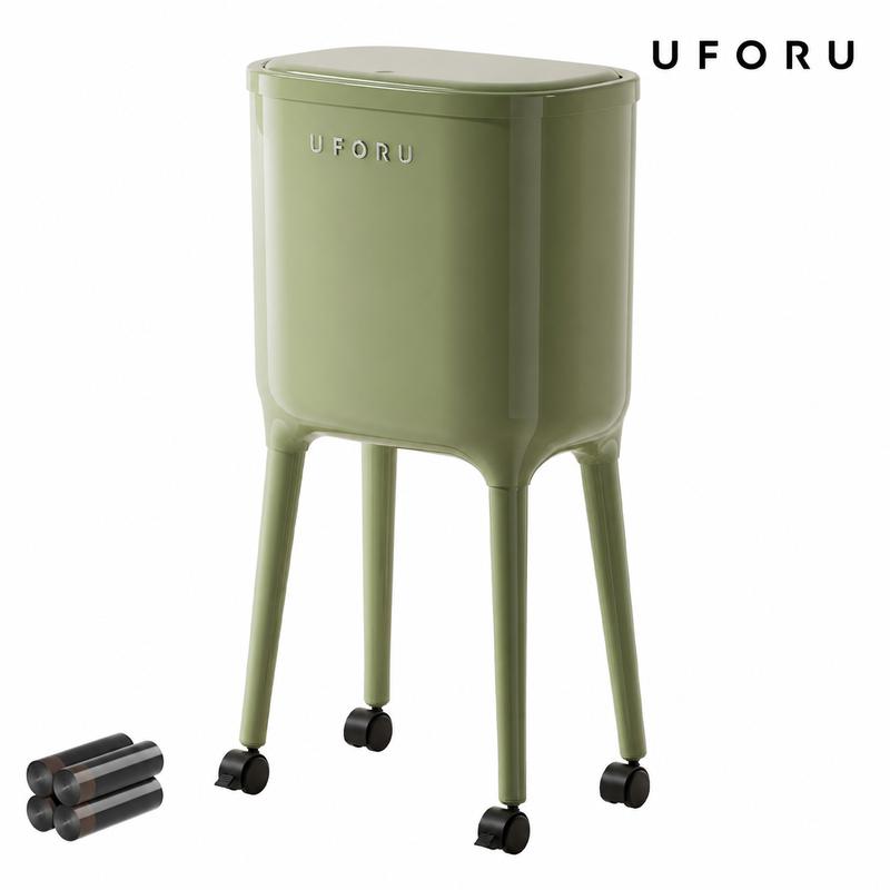 UFORU 16L Rolling Household Bin - Waterproof, High-Leg No-Bend, Pressure-Sealed Odor-Proof Lid, Brake Lock Wheels, Space-Saving Slim Profile, Durable ABS+PP Single Unit, 3 Color Options for Kitchen/Live Apartments, Apartment Stuff, Household Items