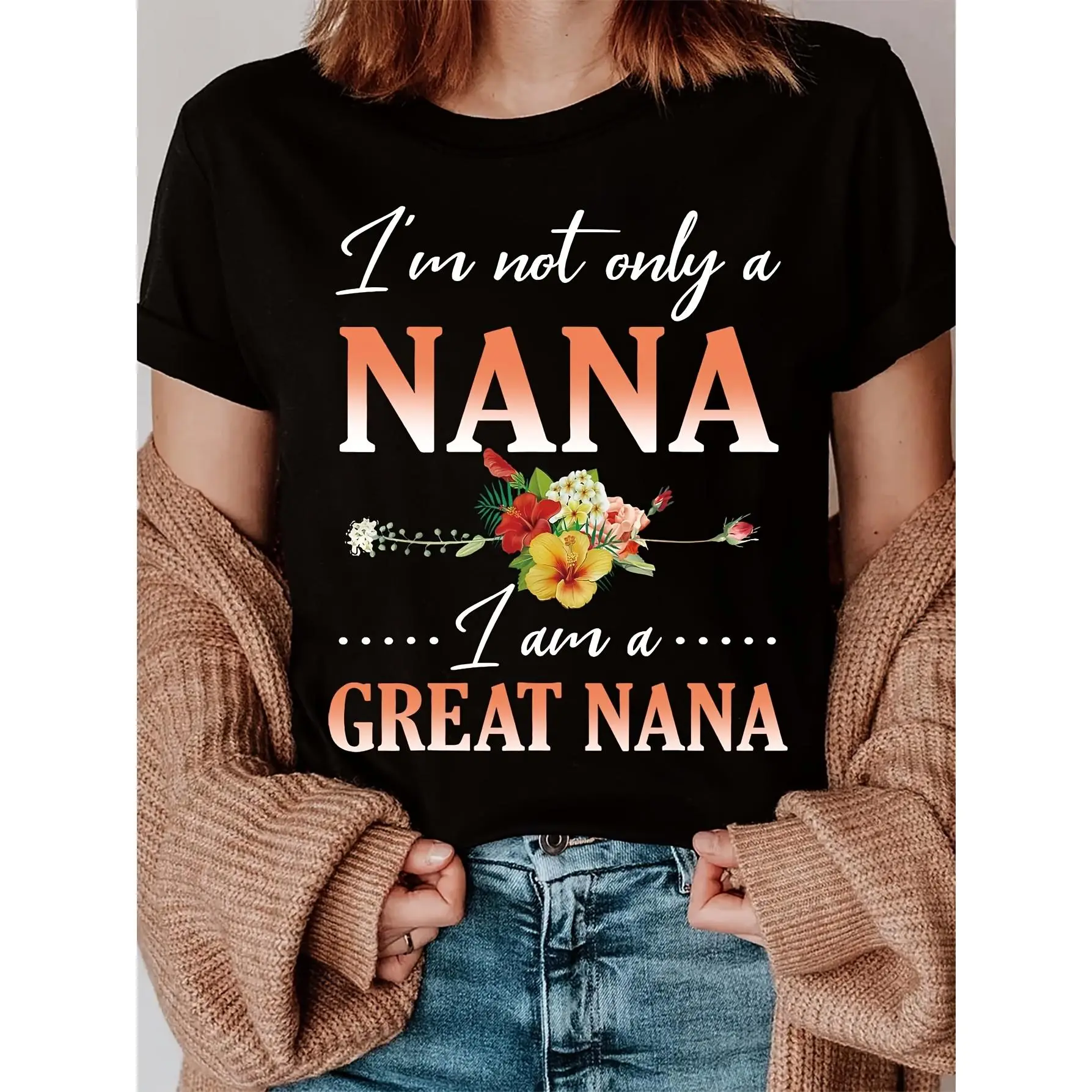 Plus Size, Great Nana" Graphic Crew Neck T-Shirt for Women - Casual Short Sleeve, Breathable Polyester, Machine Washable - Perfect for Spring & Summer