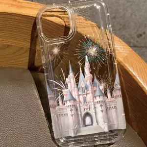 Colorful Firework & Dreamy Castle Print Clear Case Compatible With For iPhone 14 pro max Accessories Devices Protection Cover Protective Smartphone