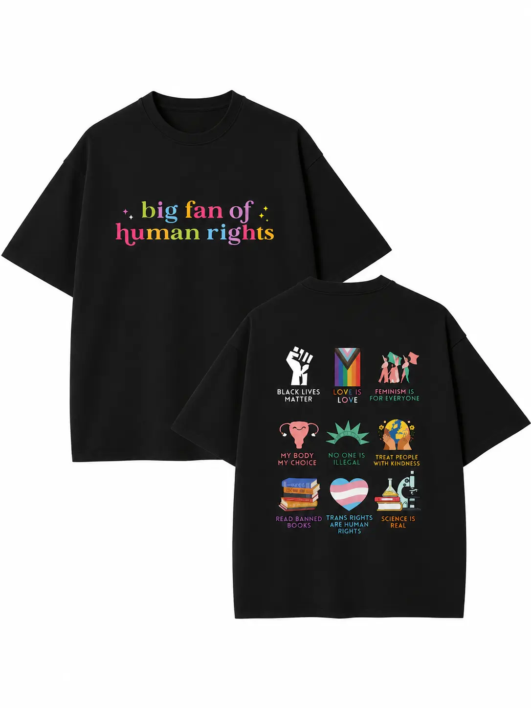 Big Fan Of Human Rights Vintage Washed T-Shirt, Black Lives Matter LGBTQ+ Feminist Shirt, Social Justice Activist Tee, Equality Graphic, Casual, Graphic Washed Oversized Tees for Men & Women, Summer Round Neck Short Sleeve, Sports Shirt, Streetwear