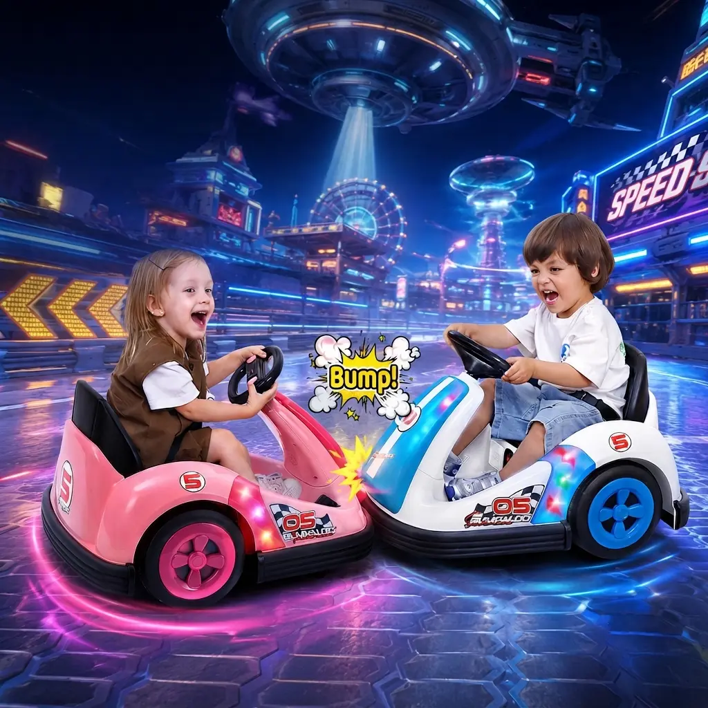 12V Kids Bumper Car with Big Wheel, 2.2 Mph Max,Ride on toys for Toddlers with Remote, Baby Bumping Toy Car with DIY Stickers,360 Degree-Spin, Music, Bluetooth,LED Lights