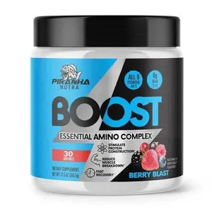 Piranha Nutra BCAA EAA BOOST Essential Amino Complex Powder - 6g Fermented BCAAs, Full Spectrum EAAs, Sugar Free, Caffeine Free, L-Glutamine, Electrolytes Energy Supplement (30 servings)