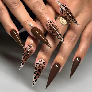 Meleah Leopard Print Detachable Fake Nails, High-End Long Sharp Tips, 24 Pieces Set, Elegant Manicure Wearable Nail Art Design