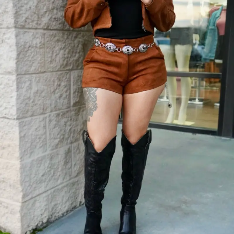 Suede Shorts - High-Waisted, Plain Design, Suitable for All Seasons, Comfortable for All-Day Wear