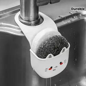 Cute Cat Silicone Faucet Holder Set, Space Saving Durable Sponge Storage Rack with Drain Holes, Bathroom and Kitchen Decorative Organizer
