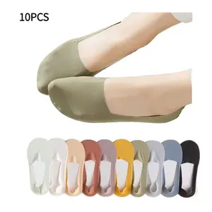 10 Pack Women's Invisible Casual Socks Breathable Knit Polyester Short Socks with Sponge Non-Slip Bottom Comfortable Heel Tab Liners Everyday Wear