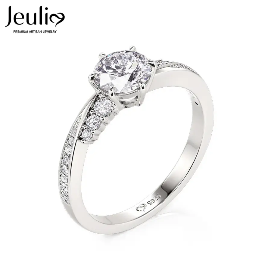 Jeulia Women's S925 Sterling Silver Round Cut Twist Design Promise Ring, 12 Months Warranty, Birthday/Anniversary Gift with Included Gift Box