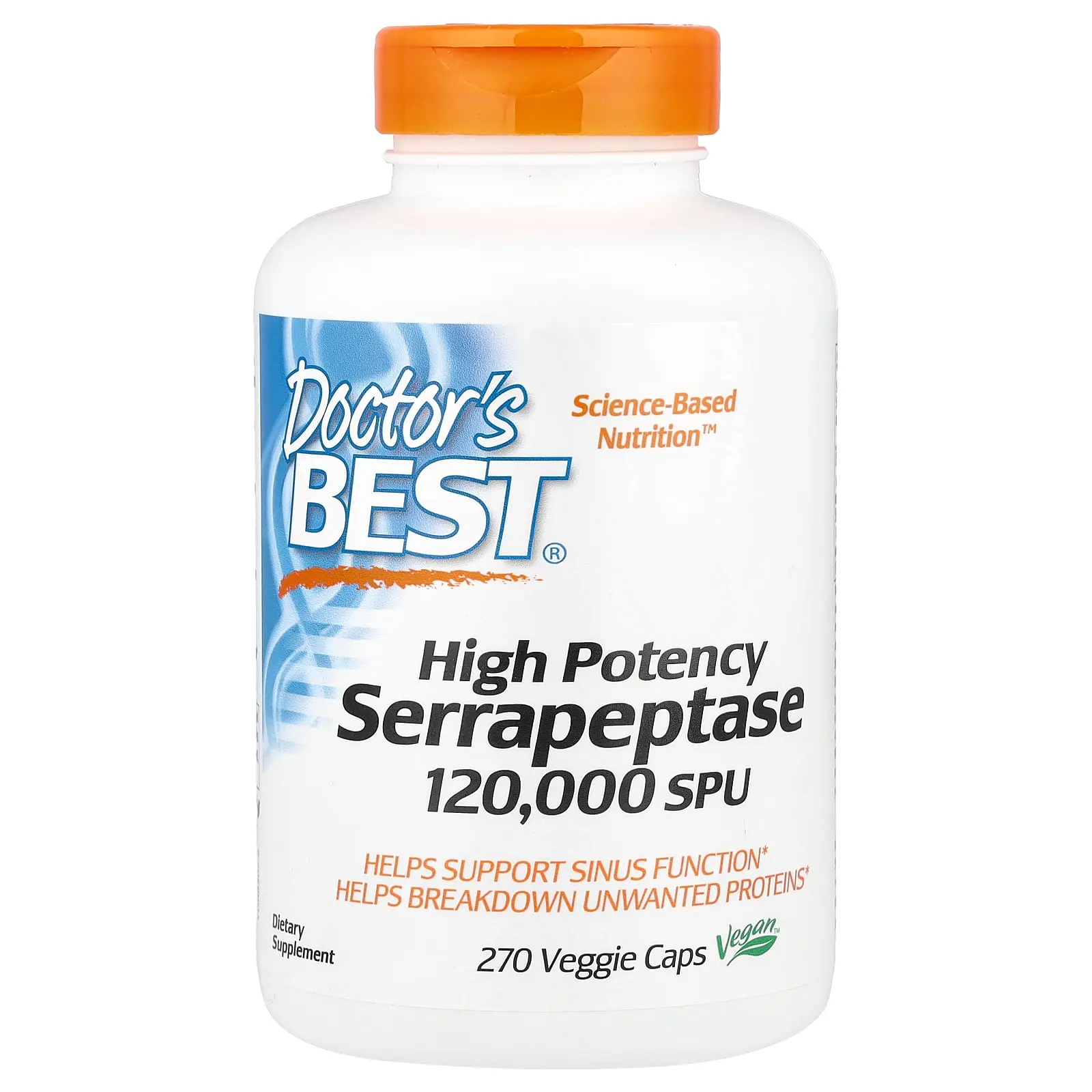 Doctor's Best High Potency Serrapeptase, 120,000 SPU, 270 Veggie Caps