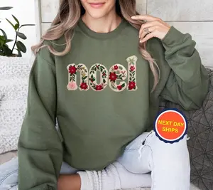 Noel Faux Embroidery Sweatshirt or Hoodie, Faux Embroidery Patchwork Christmas Noel Sweatshirt, New Year Patchwork Hoodie, Cozy Winter Gift