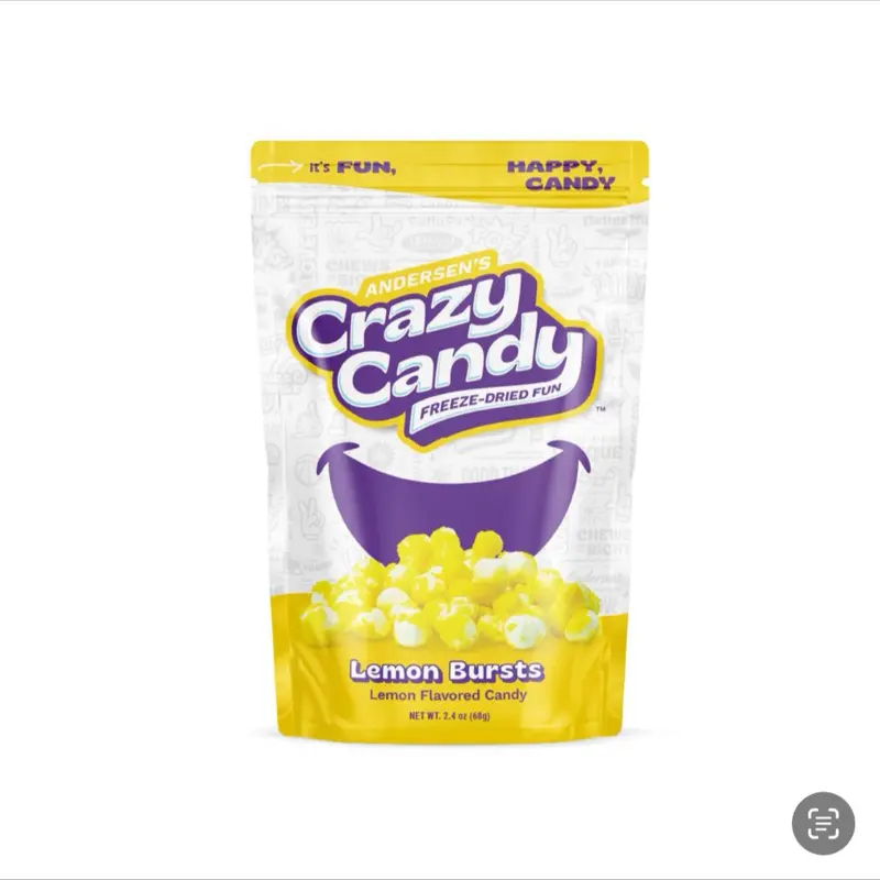 Andersen's Crazy Candy Freeze-Dried Lemon Burst 2.4 oz Snacker Bag - Lemon Flavored Candy Snacker