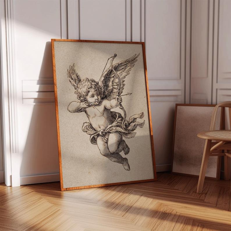 Vintage Cupid Art Poster Unframed , Classical Cherub Wall Decor, Romantic Valentine’s Day Artwork, Renaissance Style with Bow and Arrow