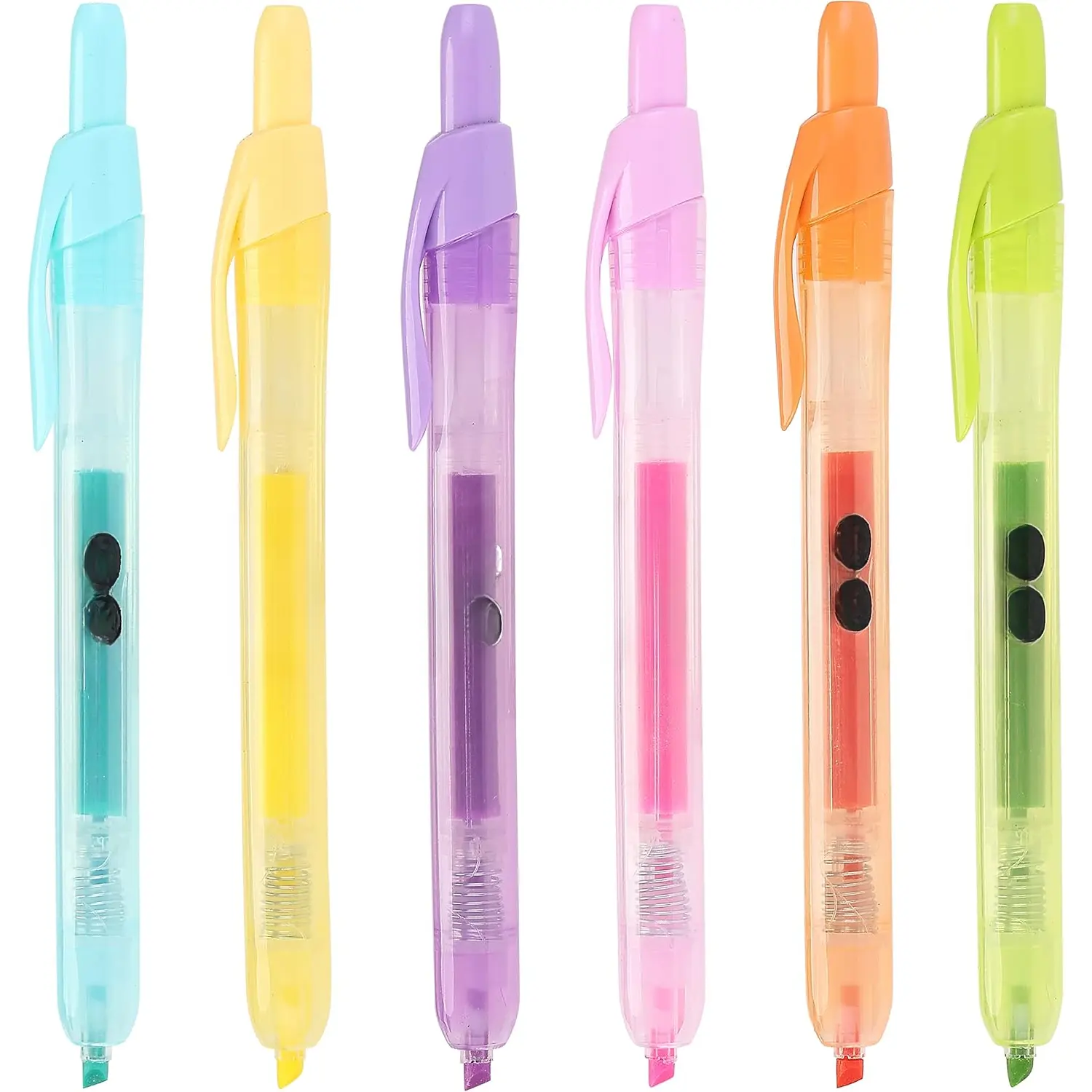 Colorful Highlighter Marker 6-Pack, 6-Pastels Retractable Chisel-Tip Highlighters with Quick-Dry No-Smear Ink, Bright See-Through Colors for Highlight Text in Office Journaling