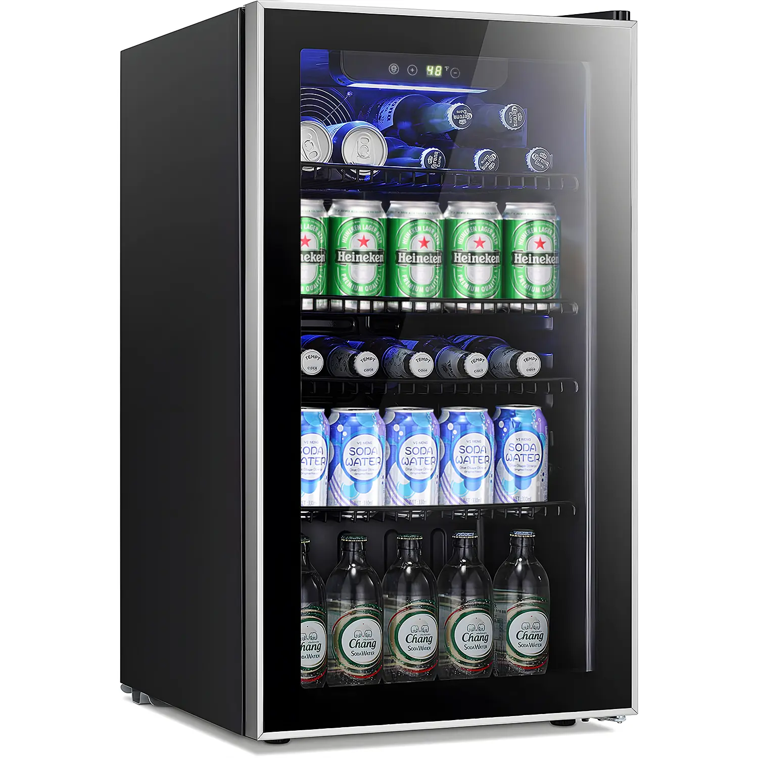 Electactic Beverage Refrigerator Cooler, 100 Can Mini Fridge Glass Door for Soda Beer or Wine Small Drink Dispenser Adjustable Clear Front for Home, Office or Bar, 3.2 cu.ft