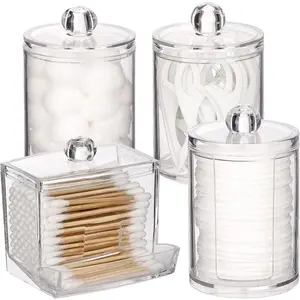 4 Pcs Bathroom Organizer Accessories Set,Including 10/7 Oz Qtips Holder Storage with Lids,Cotton Ball/Swabs Dispenser, Apothecary Container Jar,Halloween Christmas Party Gifts,Hand Tools Kits