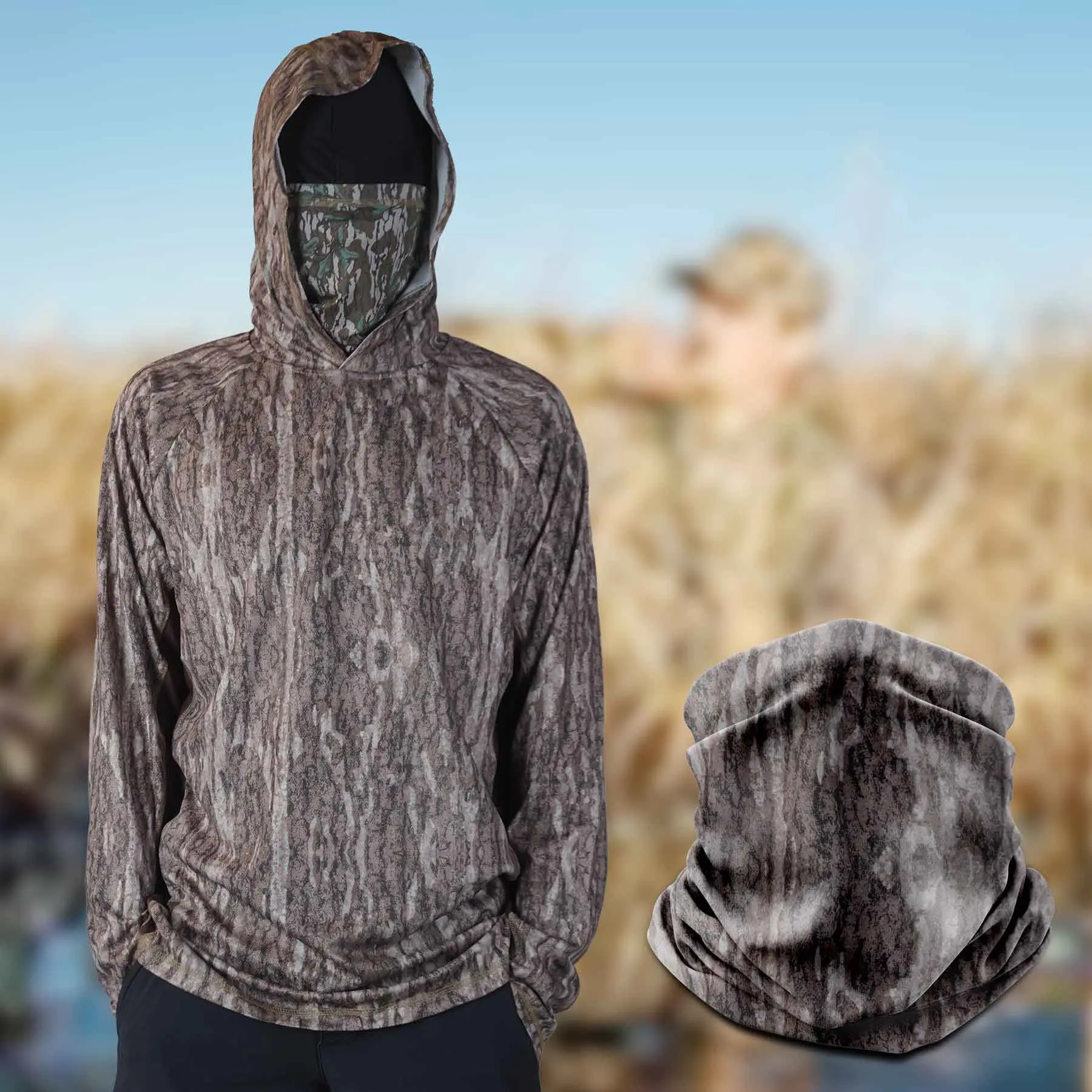 Men’s Polyester Slim Fit Hunting Hoodie & Face Scarf Combo - Quick-Dry Camo Hunt Gear with UV Protection, Pockets - Duck Hunting, Fishing Apparel, Great Gift for Him