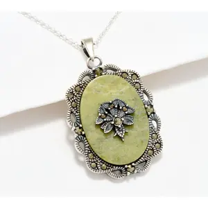 Connemara Marble Pendant with Marcasite Accents with 18" Chain