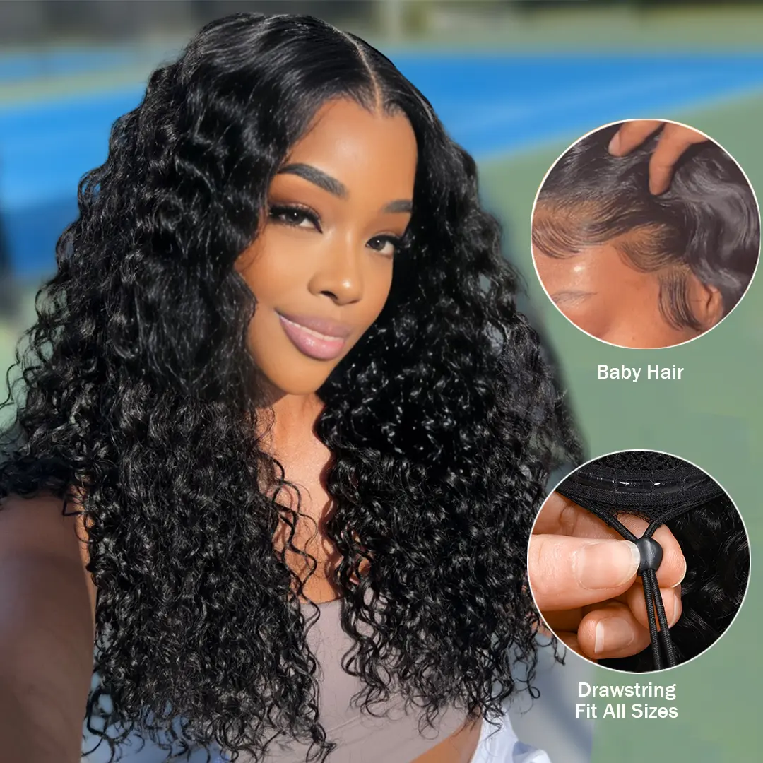 Nadula Water Wave 7x5 Lace Wig With Baby Hair And Drawstring Bye Bye Knots Lace Closure Natural Black Human Hair Pre-Cut Transparent Lace Summervibes TikTokShopStockUp