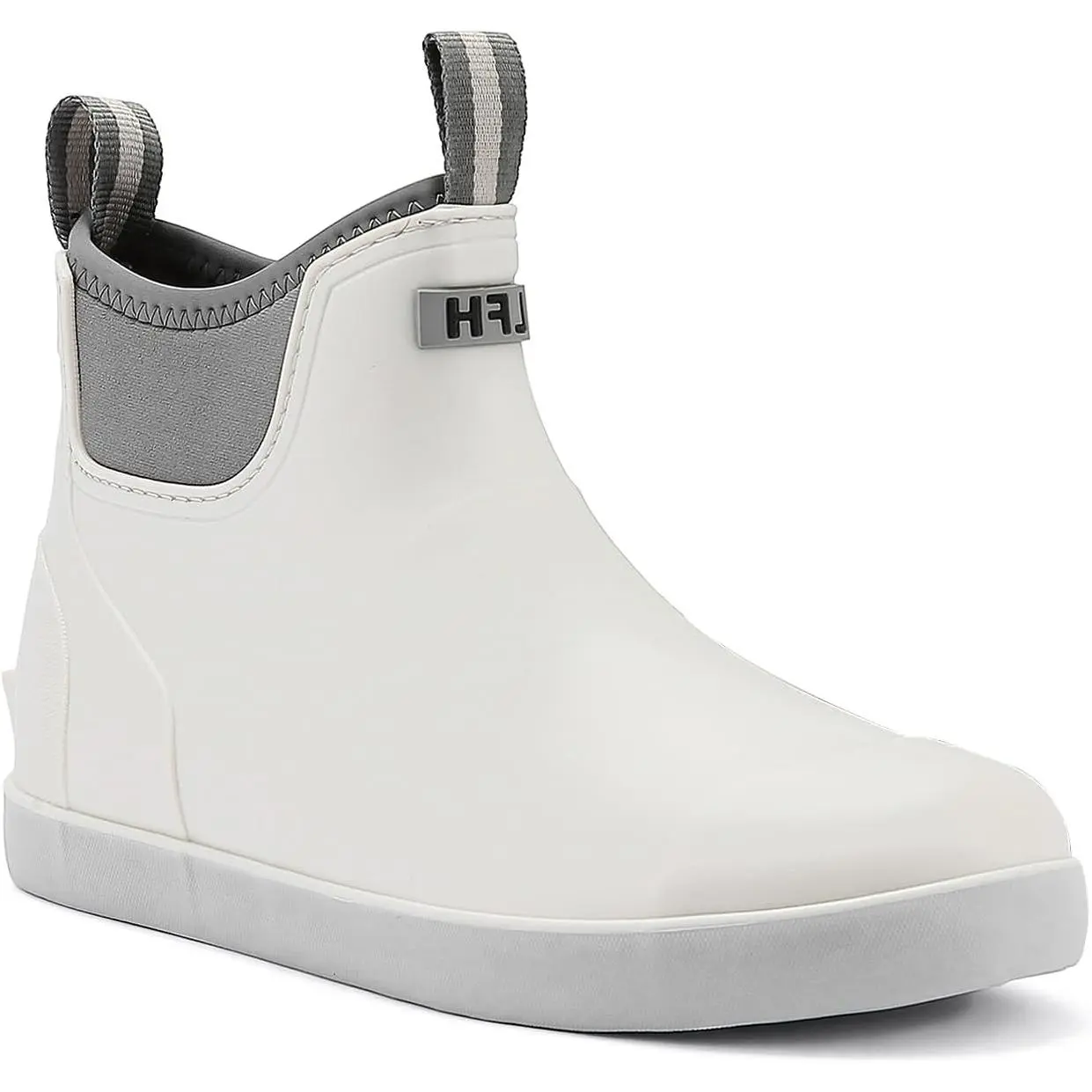 Men's Classic Nautical Slip-On Rain Shoes & Covers - Outdoors Weatherproof Footwear, Closed Ankle-High, Closed Heel, Slip-Resistant Synthetic Rubber Sole, Waterproof, Wet Deck Grip, Black/White, Ideal for Farming, Fishing